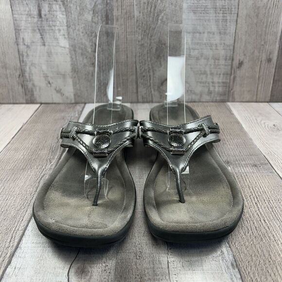 Minnetonka Women's Silverthorne Thong Sandals Flip Flops Leather Silver Size 9 - Picture 3 of 12